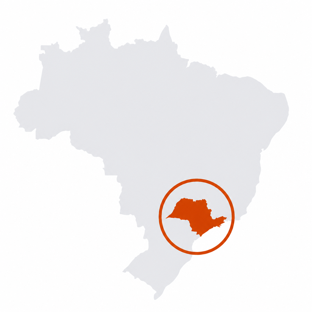 Mapa do Brasil com o estado de São Paulo destacado em laranja